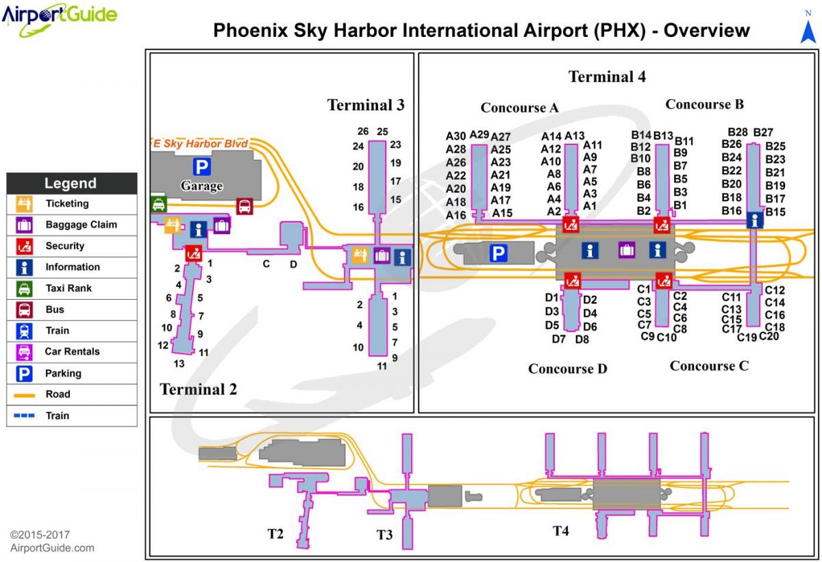 Mapa do terminal do aeroporto de Phoenix